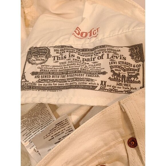 Levis 501 Jeans Women's Size 32 Denim White Straight Leg Distressed Button Fly - Picture 10 of 12